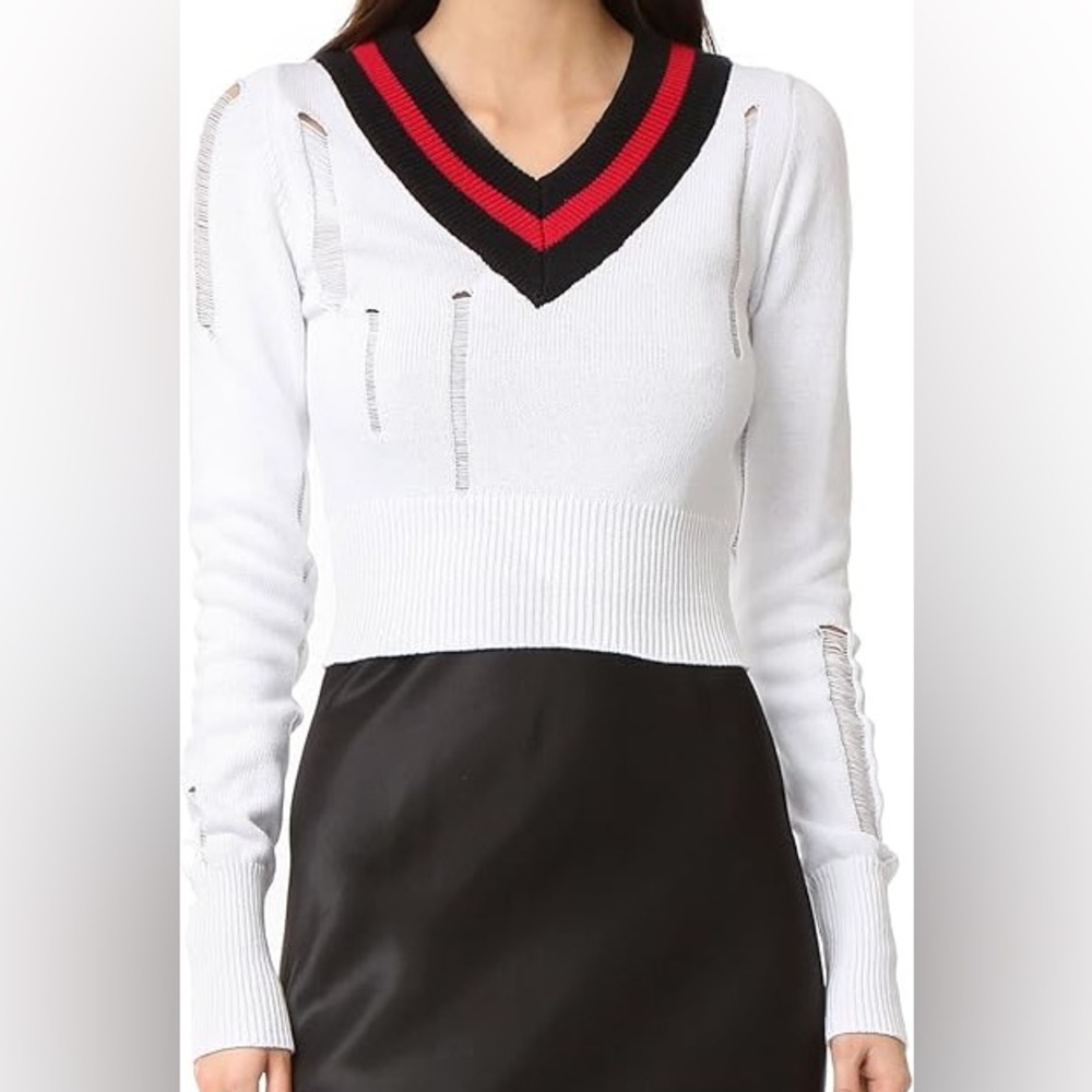 NWOT Cheap Monday Cropped V-Neck Distressed Sweater | Small